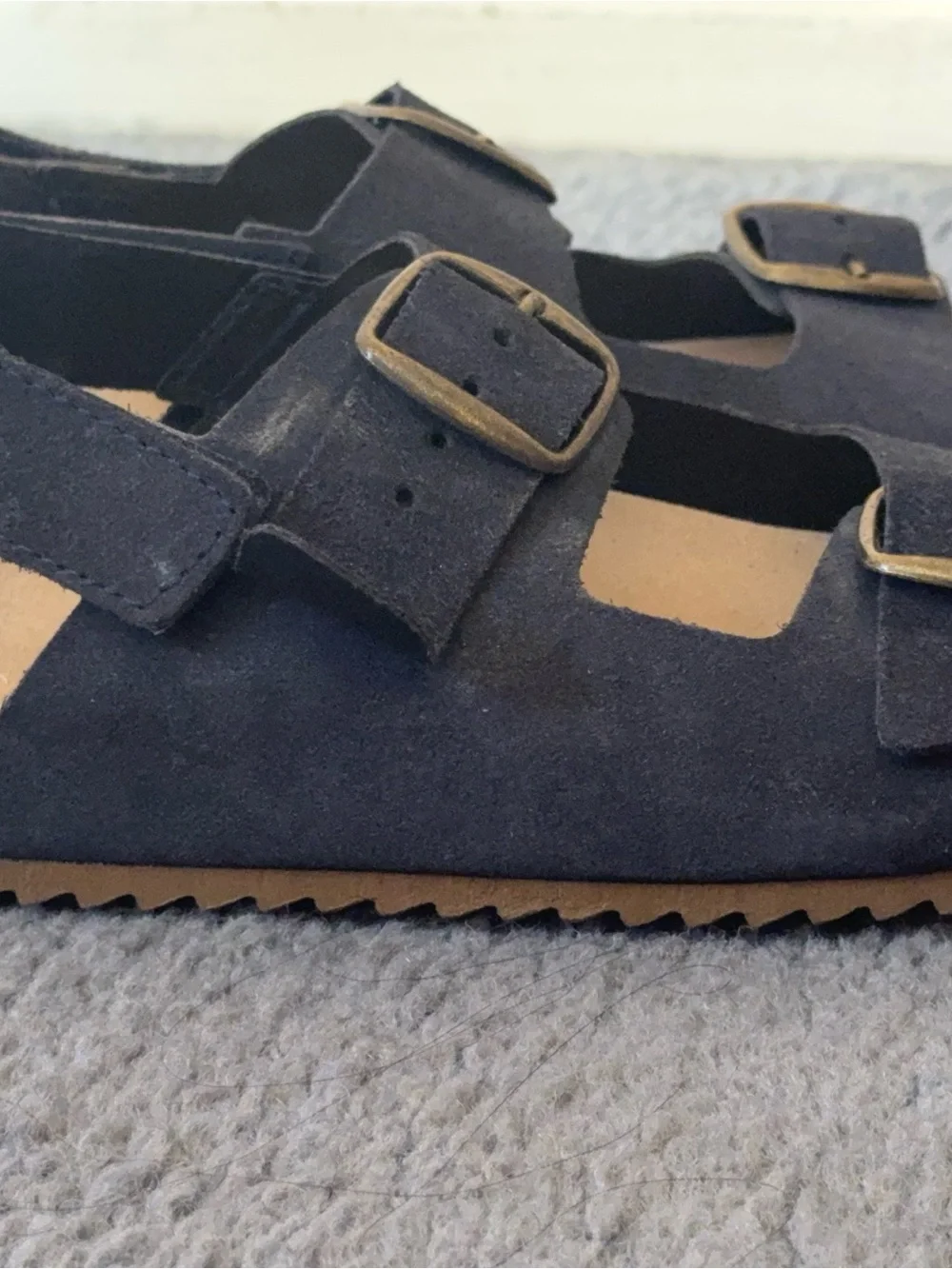MANGO Kids Navy Suede Double Buckle Sandals